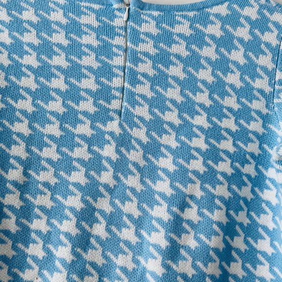 Blue White Houndstooth cropped Top/Sweater - Picture 3 of 3